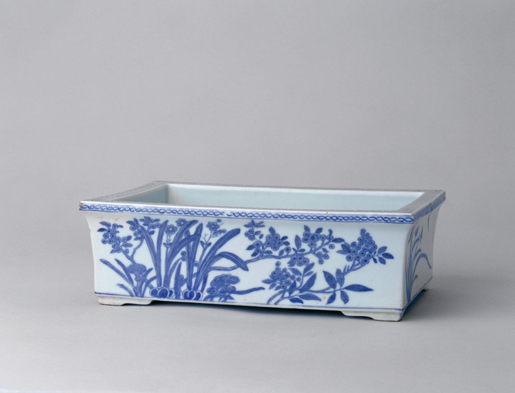 图片[1]-Blue and white flower pattern narcissus basin-China Archive